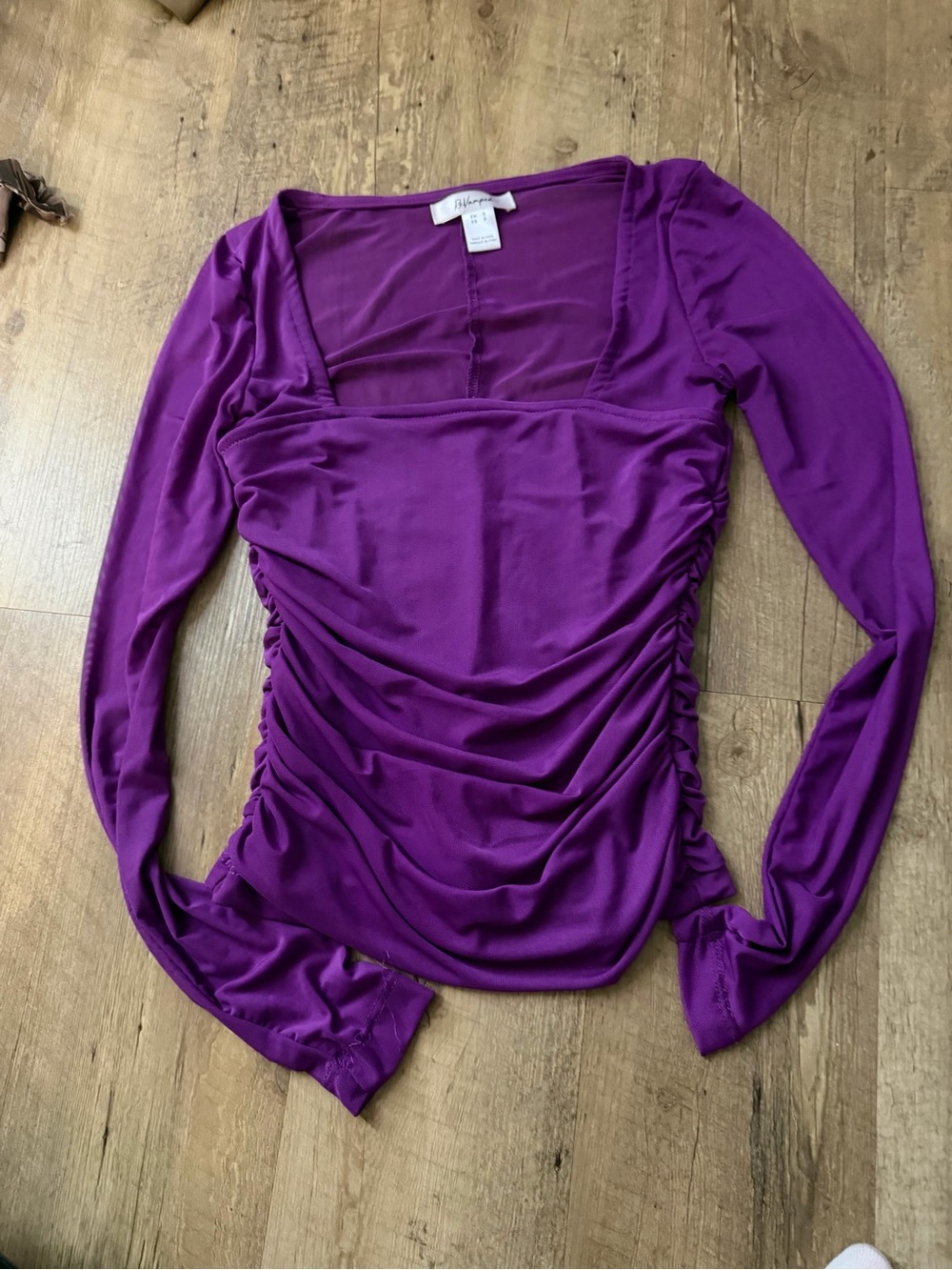 Revamped Purple Ruched Square-Neck Long Sleeve Top